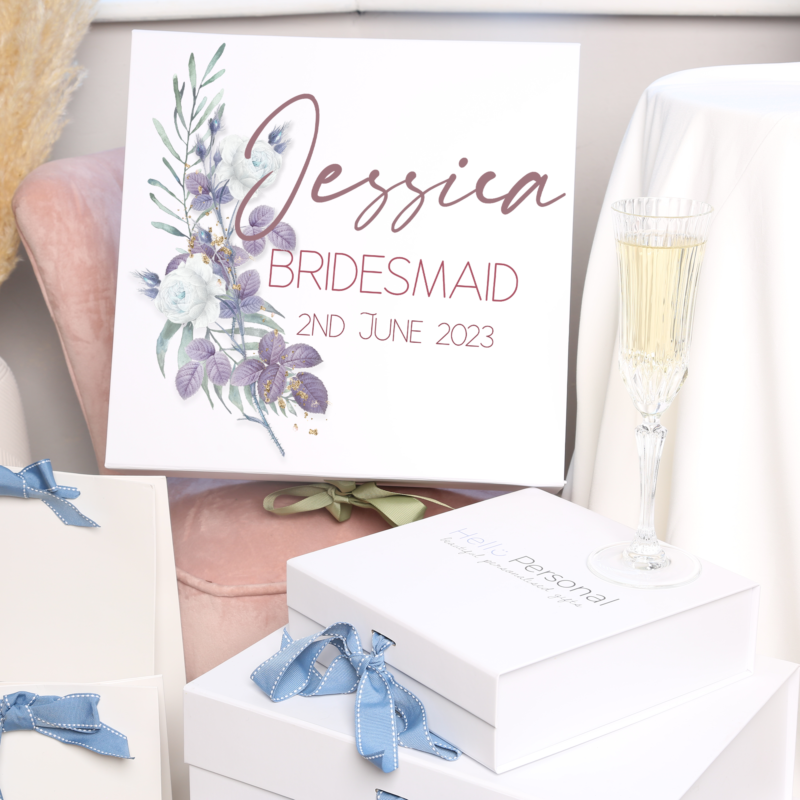 Personalised Lilac Eucalyptus Floral Bridal Party Gift Box