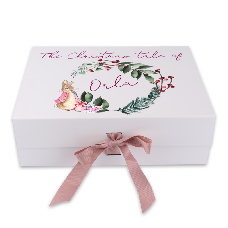 Personalised Christmas Tale Pink Rabbit Gift Box