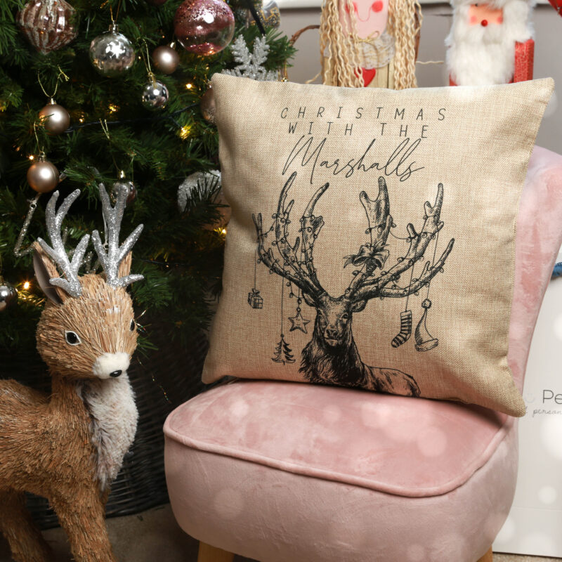Personalised Christmas Stag Throw Cushion