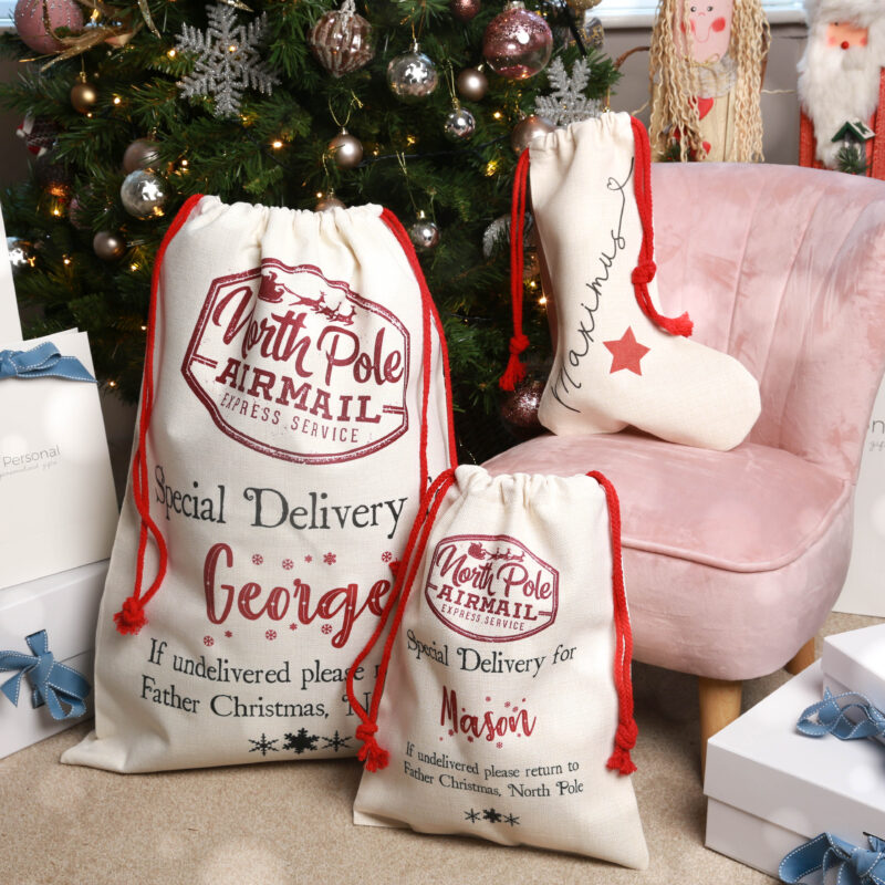 Personalised Special Delivery North Pole Christmas Small Santa Sack