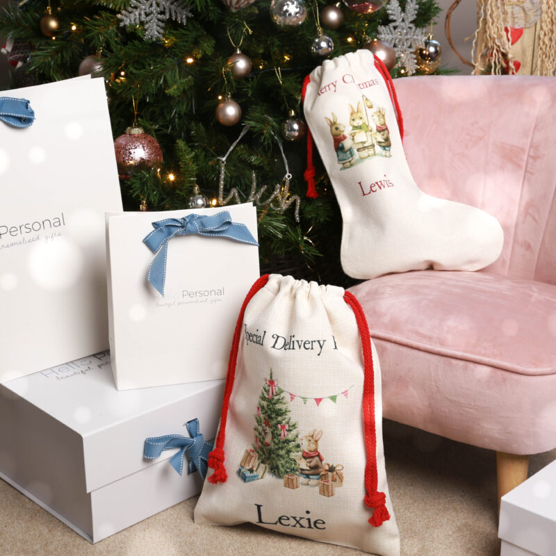 Personalised Special Delivery Rabbit Christmas Small Santa Sack