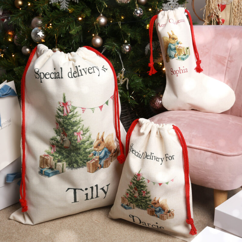 Personalised Special Delivery Squirrel Christmas Large Santa Sack