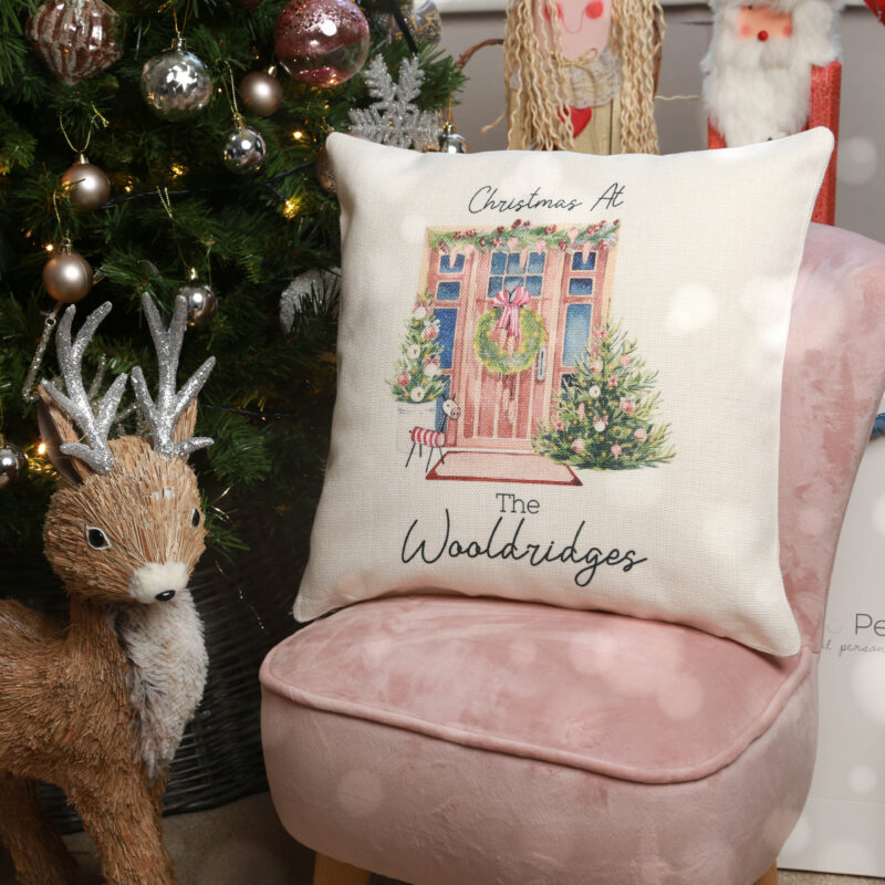 Personalised Christmas Wreath Throw Cushion